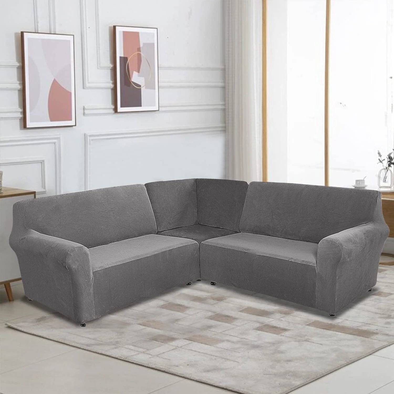 TOPCHANCES 3-Piece L Shape Sofa Slipcover with Middle Console, Grey P73078