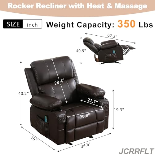 Heated Leather Rocking Recliner Chair with Massage for Adults, Brown O3559