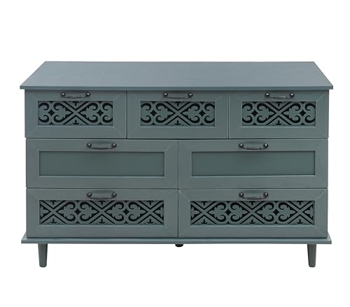 Farmhouse Sideboard Cabinet with 3 Doors and 3 Drawers, Blue Q824