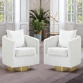 Barrel Accent Chairs Set of 2, Modern 360 Degree Swivel Armchair with Waist Pillow for Living Room, Comfy Upholstered Teddy Fabric Club Chair for Bedroom, White