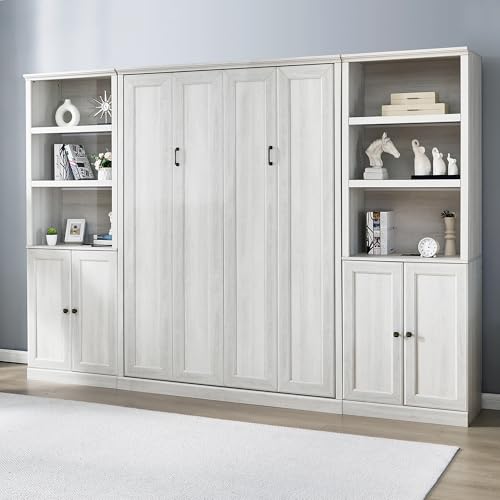 Full Size Murphy Bed with Storage Cabinet, Drawers and Shelves, White X911287