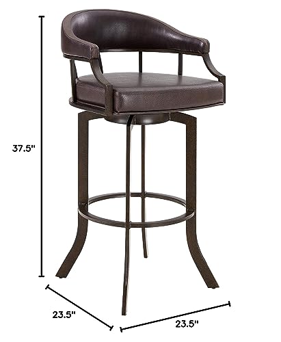 Armen Living Edy Faux Leather Swivel Barstool, 26" Counter Height, Brown F61823