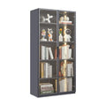 Display Cabinet with Light Strips, 5 Shelves Metal Storage Cabinet with Glass Door, Floor Standing Tall Bookcase Clear Glass Curio Cabinet Collection for Living Room Bedroom (Double Door)