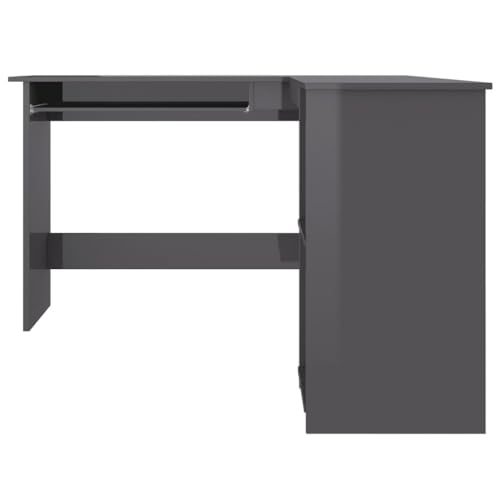 L-Shaped Corner Desk High Gloss Gray with Sliding Keyboard Tray and Shelves L661680