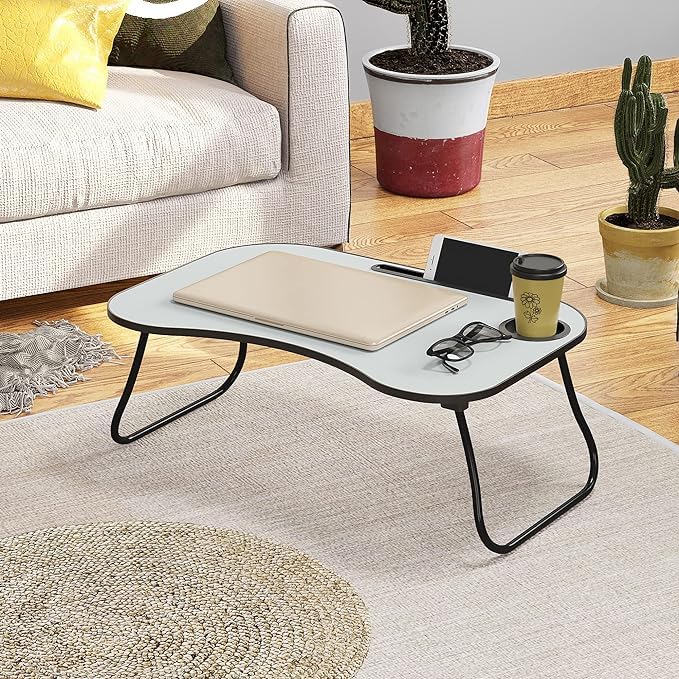 Foldable Laptop Table with Cup Holder & Tablet Slot, Gray J3294