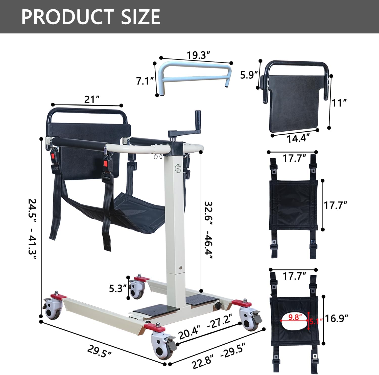 Patient Lift Transfer Chair, Height and Width Adjustable Wheelchair for Elderly and Disabled X100392