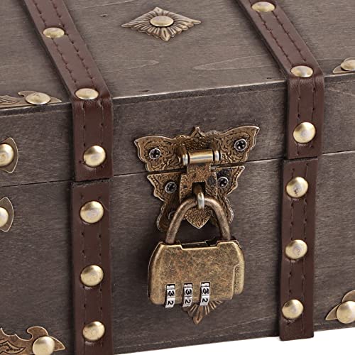 Vintage Wooden Treasure Chest Box with Lock, Grey D118981