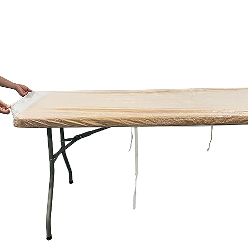 Pioggia Clear Vinyl Oblong Fitted Tablecloth Waterproof Elasticized (8Ft - 30 x 96 inch Rectangle) L13006