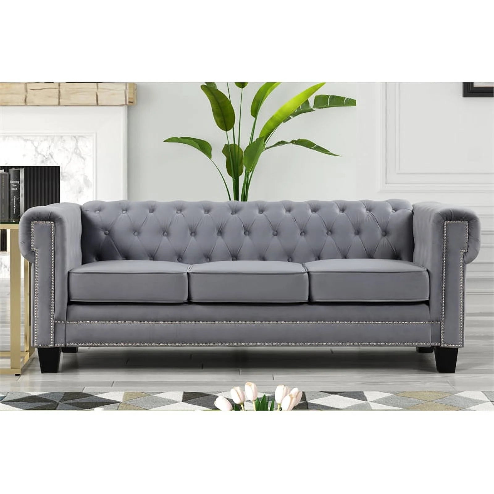 Rnfurnishings inc Arav 2-Piece Velvet Living Room Furniture Set - Gray P6242