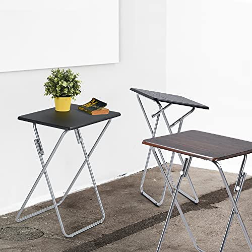 FurnitureR Folding Table with Wood Top Metal Frame, 14.1 x 18.9 x 26 in N38235