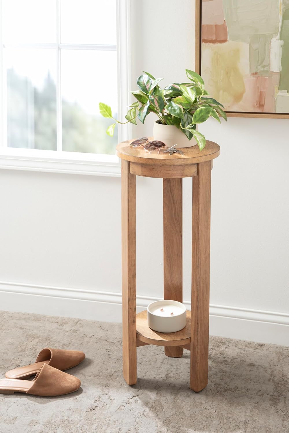 Kate and Laurel Foxford Two-Tier Circle Plant Stand, 12x12x30, Natural F758083