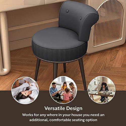 Velvet Vanity Stool Chair with Back for Women Girls Kids (Grey) M4147