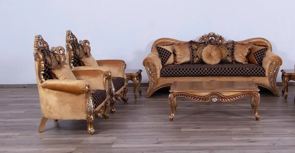 Royal Luxury Black & Brown Gold EMPERADOR Sofa Set 3 E42904