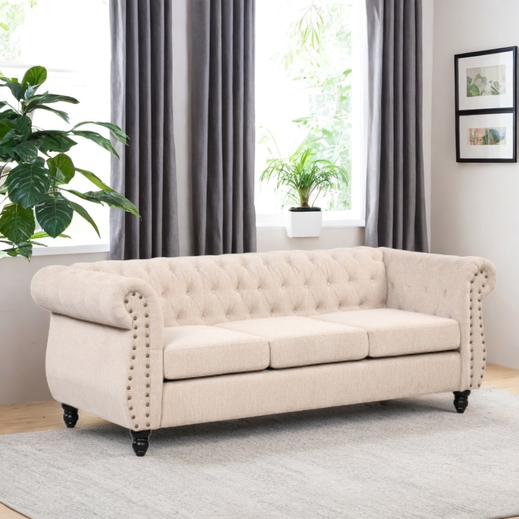 Modern Sofa Plush Upholstered Solid Wood Legs Beige J536866