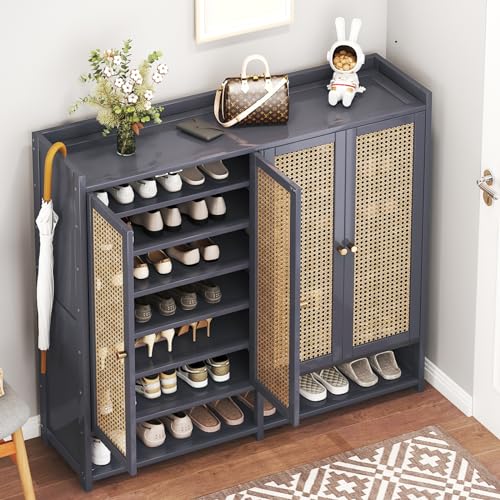 Bamboo Shoe Storage Cabinet with Doors, 8 Tier Freestanding Shoe Rack Q967184