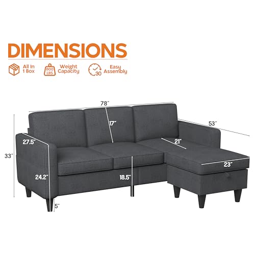 Convertible Sectional Sofa Couch, Beige L-Shaped with Storage Ottoman B918