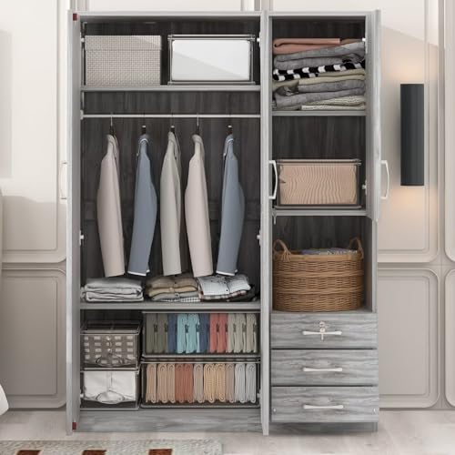 Merax Armoire Wardrobe Closet with Shelves and Hanging Rod, Grey G72151