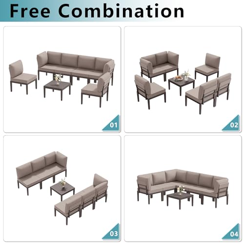 15 Piece Patio Furniture Set with Propane Fire Pit, 12-Seat Modular Outdoor Sectional, Navy Blue J871598