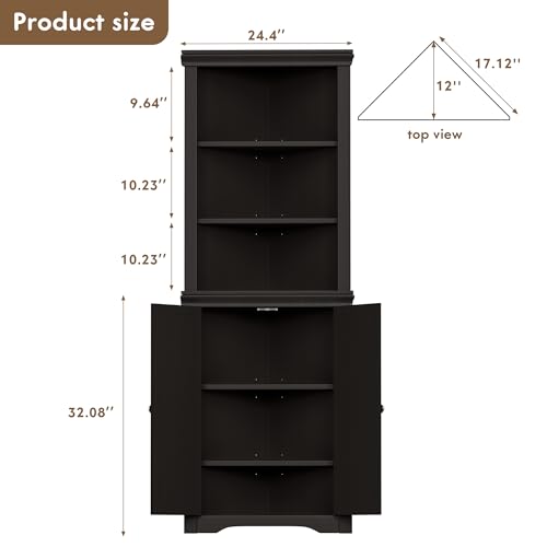 Flamaker Corner Cabinet with 2 Barn Doors and 3 Shelves, Espresso A82486