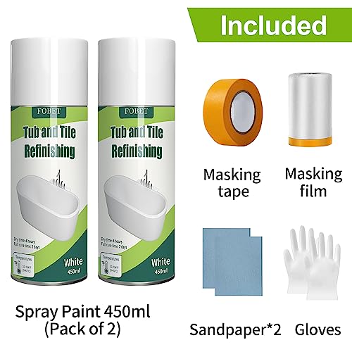 Tub and Tile Spray Paint White 450ml (2 Pack), Bathtub Refinishing Kit V51678