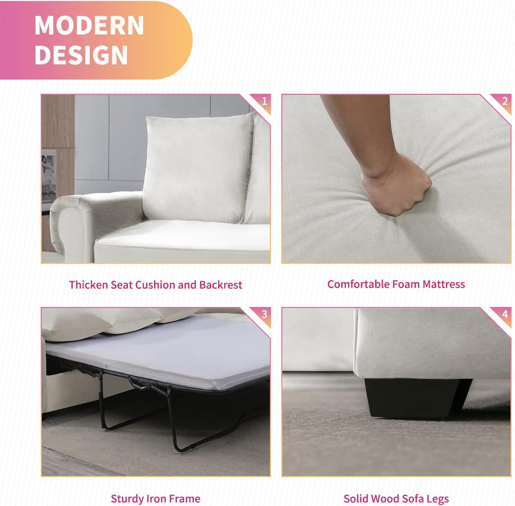 Mixoy Pull Out Sofa Bed 2 in 1 Sleeper with Folding Foam Mattress, Beige G197