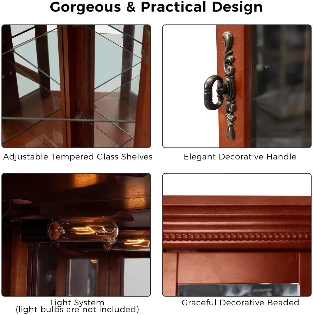 Lighted Curio Cabinet 6 Shelf Corner Display Case with Tempered Glass Shelves, Oak M483925
