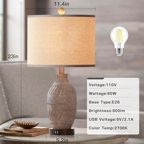 3-Way Dimmable Touch Control Table Lamps Set of 2 with USB Ports and AC Outlet K9743
