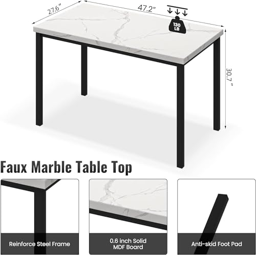 Hooseng Dining Table Set for 4, Faux Marble Tabletop & PU Leather Chairs, Brown & White Z433