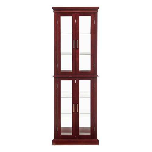 Lighted Corner Curio Cabinet with Adjustable Shelves & Mirrored Back V278