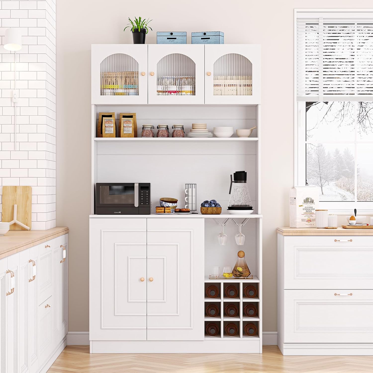 White Freestanding Kitchen Pantry Cabinet with Storage, 71" Tall Q629
