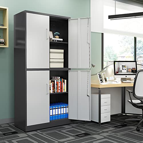 Locking Metal Garage Storage Cabinet, 72" Tall with 5 Shelves, Black F327