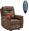 Electric Recliner with Heat & Massage, Leather Recliner Chair with Extended Footrest, Wall Hugger Recliners, Power Recliner Chair with 2 Side Pockets & USB Ports for Living Room & Bedroom