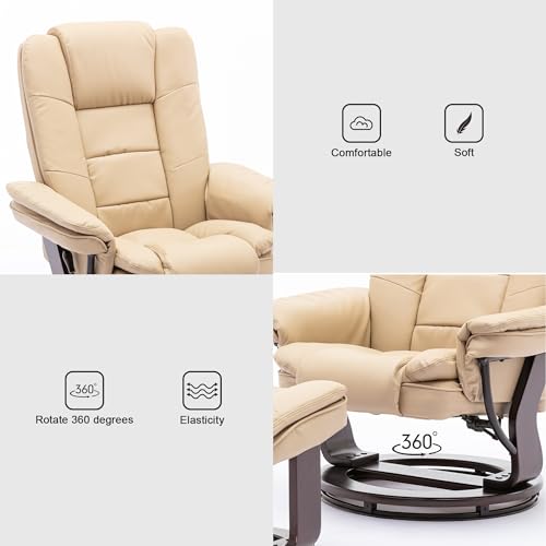 Swivel Recliner Chair with Ottoman Footrest, Beige N6547