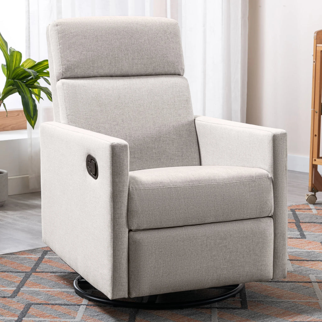 Paproos Swivel Rocker Recliner, Upholstered Fabric Chair for Nursery, Tan S83295