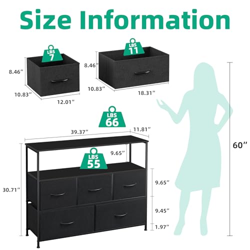 Dresser TV Stand with Fabric Drawers for TV up to 45 inch, Black H452