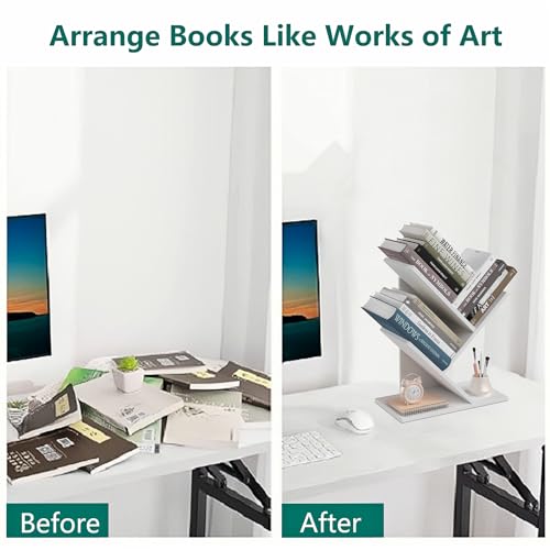 Tree Bookshelf 3-Tier Wood Bookcase for Home Office Storage Z8458