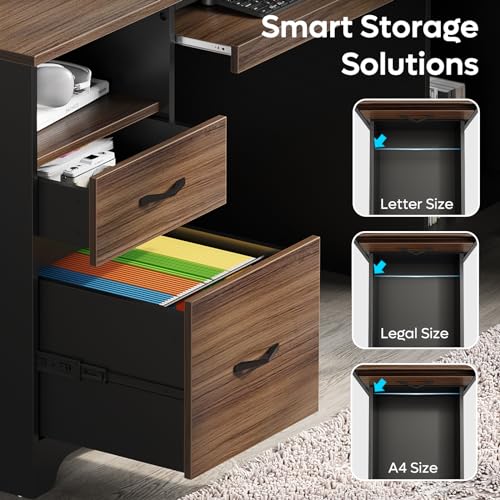 Bestier 59" Executive Desk with 2 Drawers and Storage Cabinet, Cherry J4872