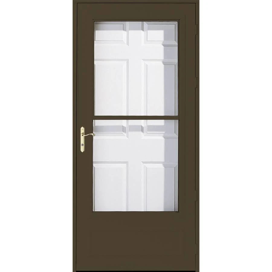 Pella Helena 36-in x 81-in Brown Mid-View Universal Reversible Wood Core Storm Door | 90839