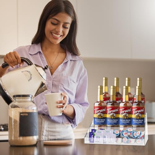 Acrylic Coffee Syrup Rack Organizer, 3 Tier 12 Bottles, Clear Countertop Stand T5568