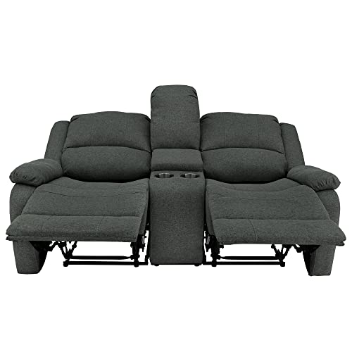 RecPro Charles 94" Double Recliner RV Sofa with Convertible Console, Fossil Cloth J7809