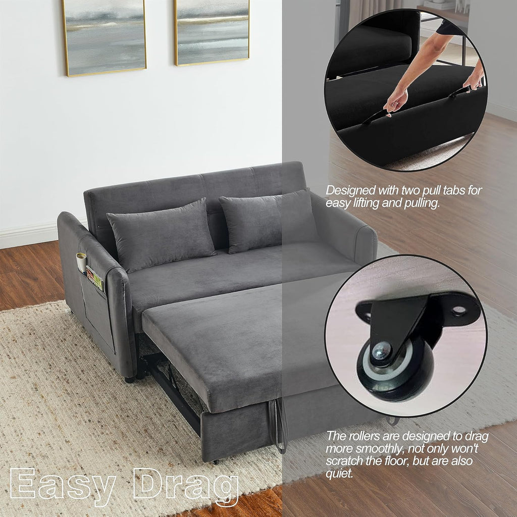 3-in-1 Convertible Sleeper Sofa Bed Recliner, Grey O8746