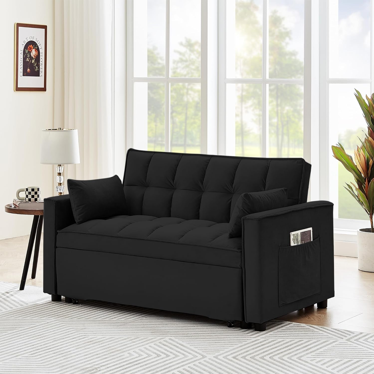 Modern Velvet Convertible Sleeper Sofa Bed with Adjustable Backrest Q437351
