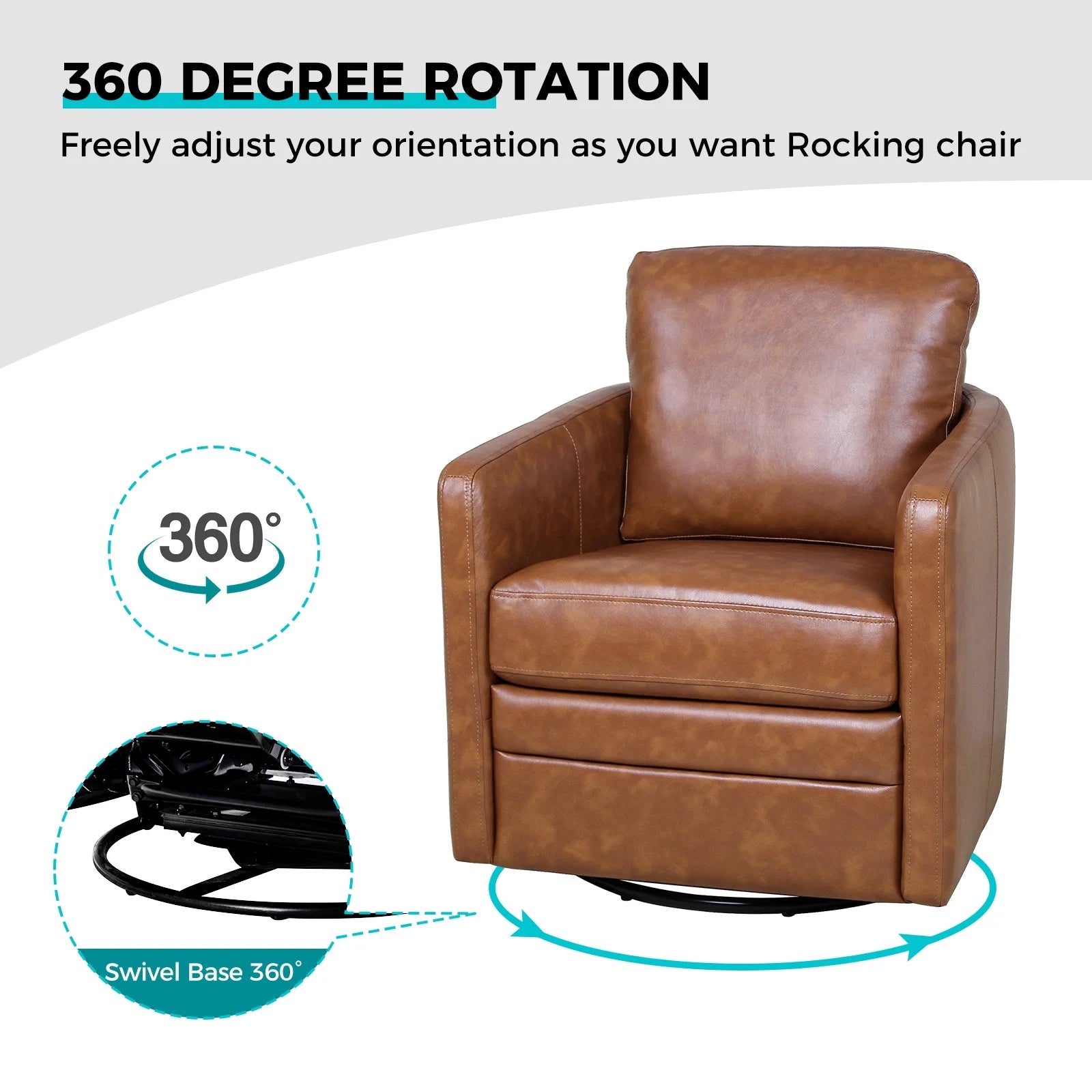 ARTFUL LIVING DESIGN Faux Leather Swivel Accent Chair with Arms Y74991