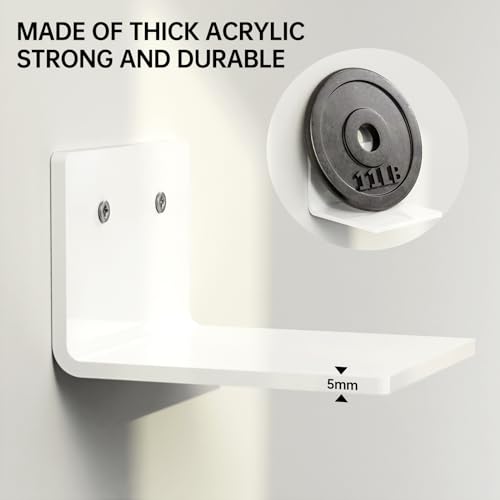 Acrylic Floating Wall Shelf 4 Inch White Set of 2 Adhesive No Drilling P681