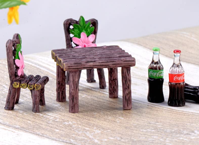 Miniature Table and Chairs Set for Dollhouse, Fairy Garden Furniture Ornament L584