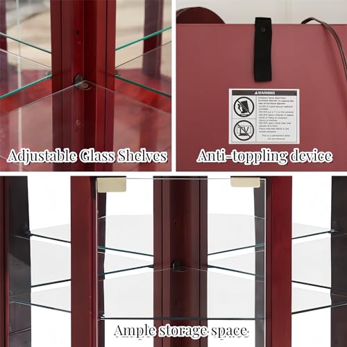 Henf 69.6" Lighted Glass Corner Curio Cabinet with Adjustable Shelves F77011