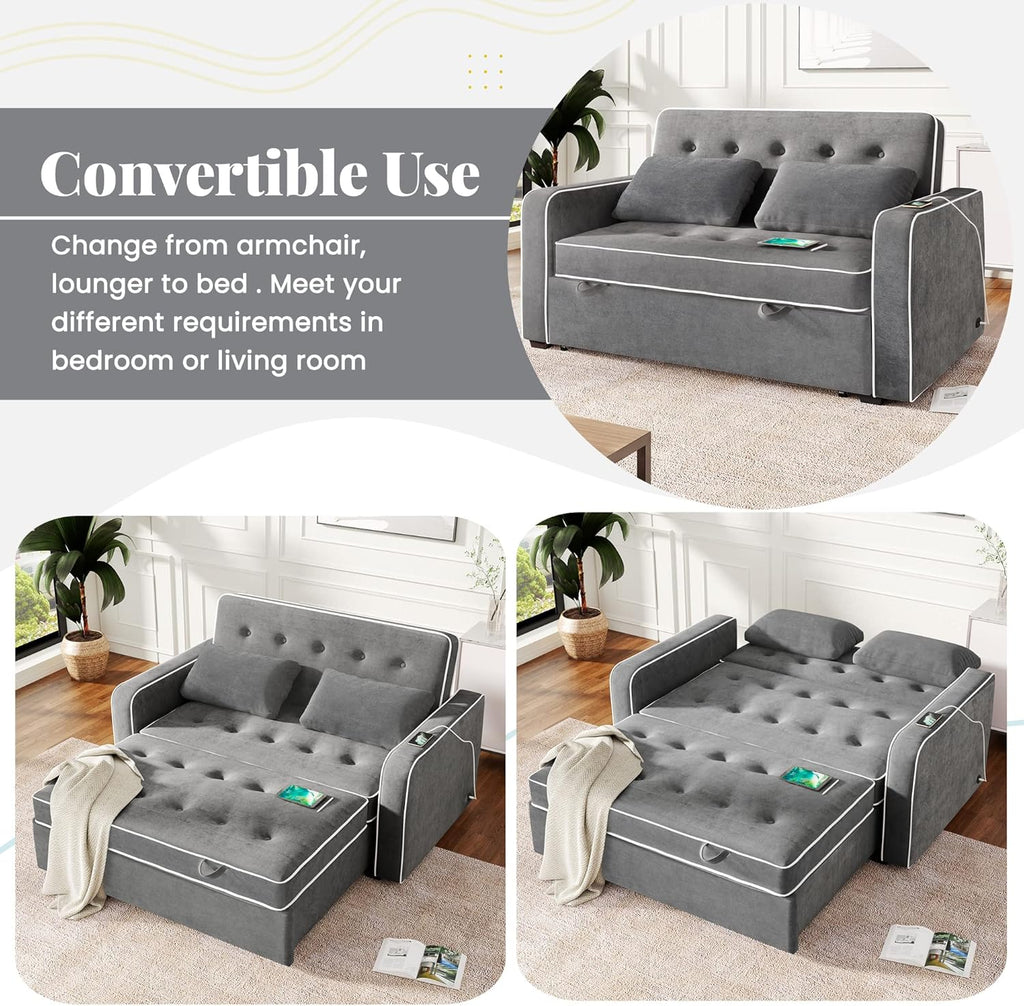 3 in 1 Pull Out Sofa Bed with Adjustable Backrest and USB Charging Port K98421