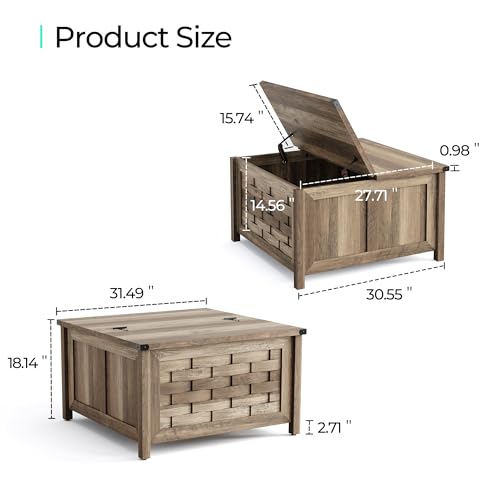 LINSY HOME Farmhouse Coffee Table with Hidden Storage, Light Brown N7813