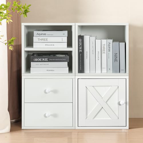 Magic DIY Cube Storage Organizer Wood Stackable Shelf Pure White-Washed K12450
