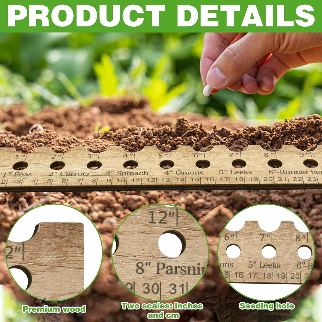 Seed Planter Tool Set with Dibber and Wooden Spacer Ruler A23297